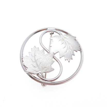 LAMODE 925 Sterling Silver Vintage Maple Leaf Yin Yang Pin Brooch