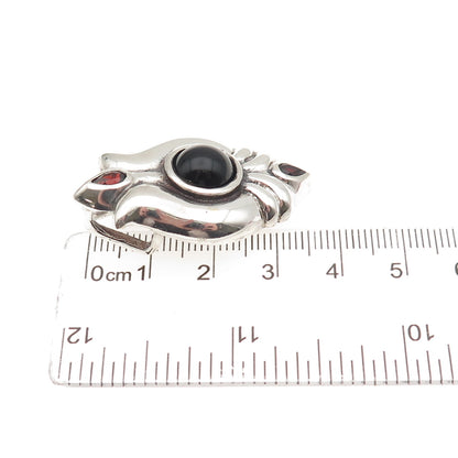925 Sterling Silver Vintage Real Black Onyx & Red Garnet Modernist Slide Pendant