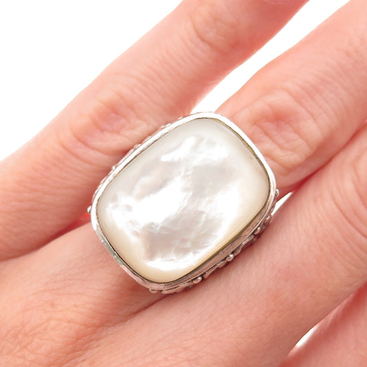 Ken Crafts 925 Sterling Silver Vintage Real MOP Oxidized Ring Size 6