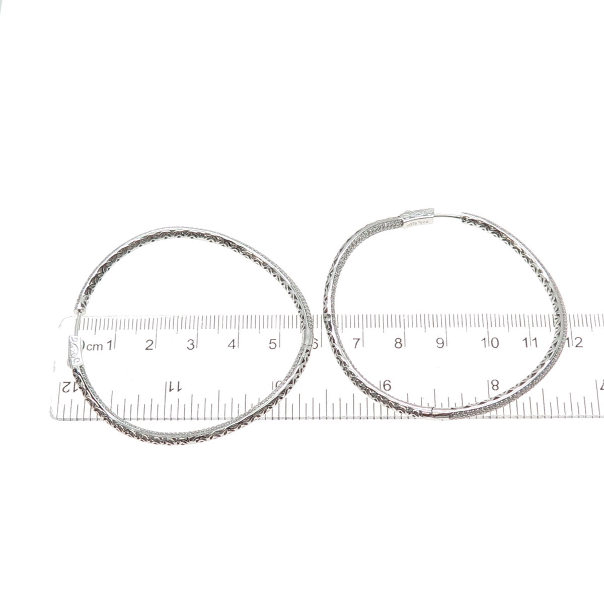 KLEO 925 Sterling Silver Round-Cut C Z In & Out Wavy Large Hoop Earrings