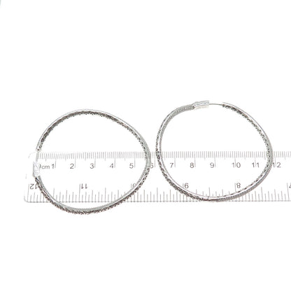 KLEO 925 Sterling Silver Round-Cut C Z In & Out Wavy Large Hoop Earrings