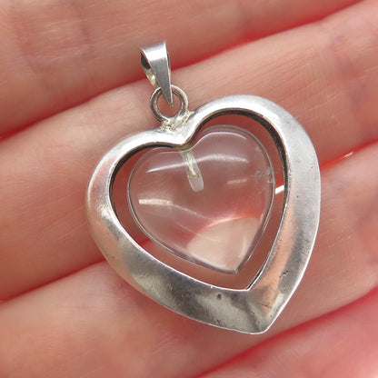925 Sterling Silver Vintage Glass Heart Charm Pendant