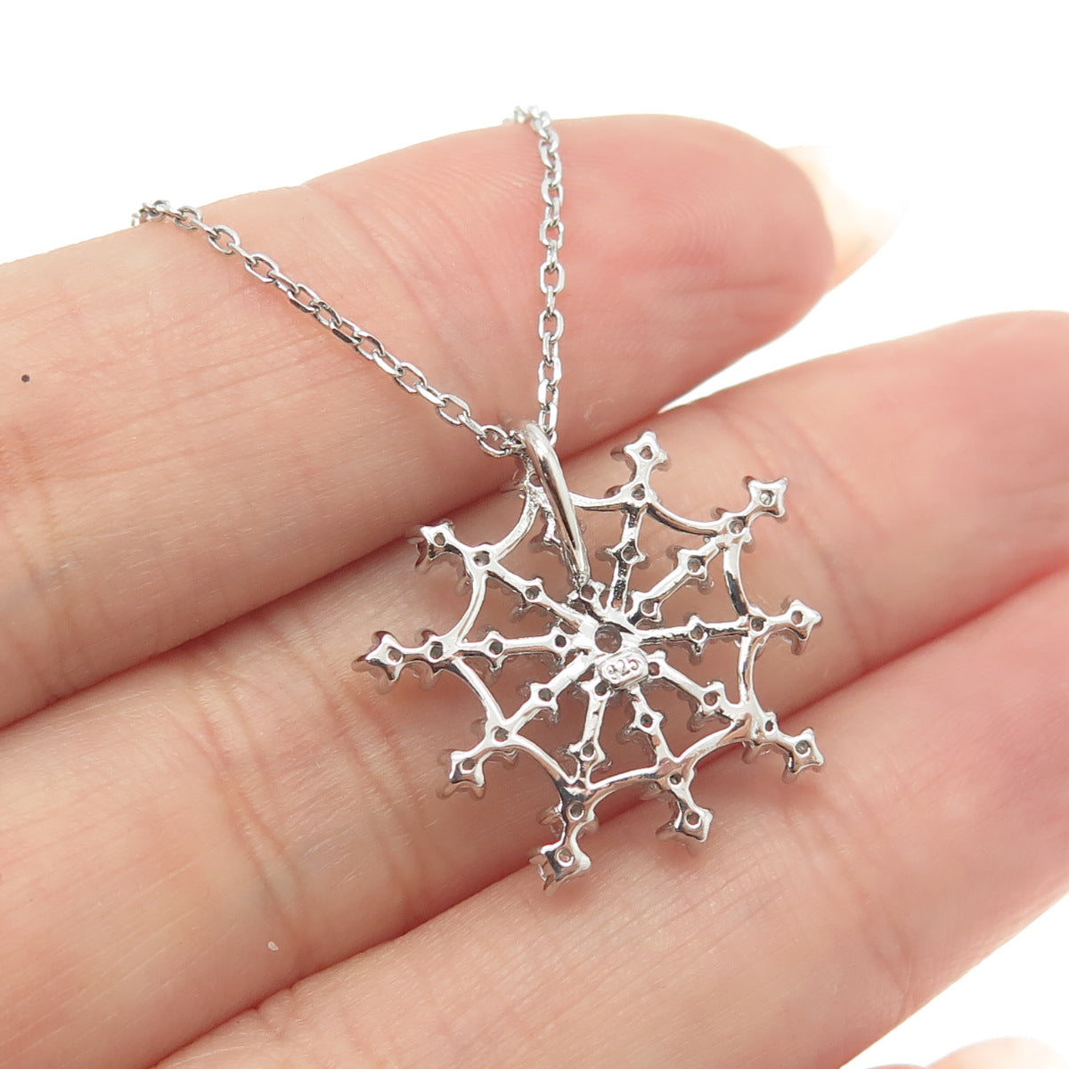 925 Sterling Silver Round-Cut C Z Snowflake Cable Chain Necklace 18"