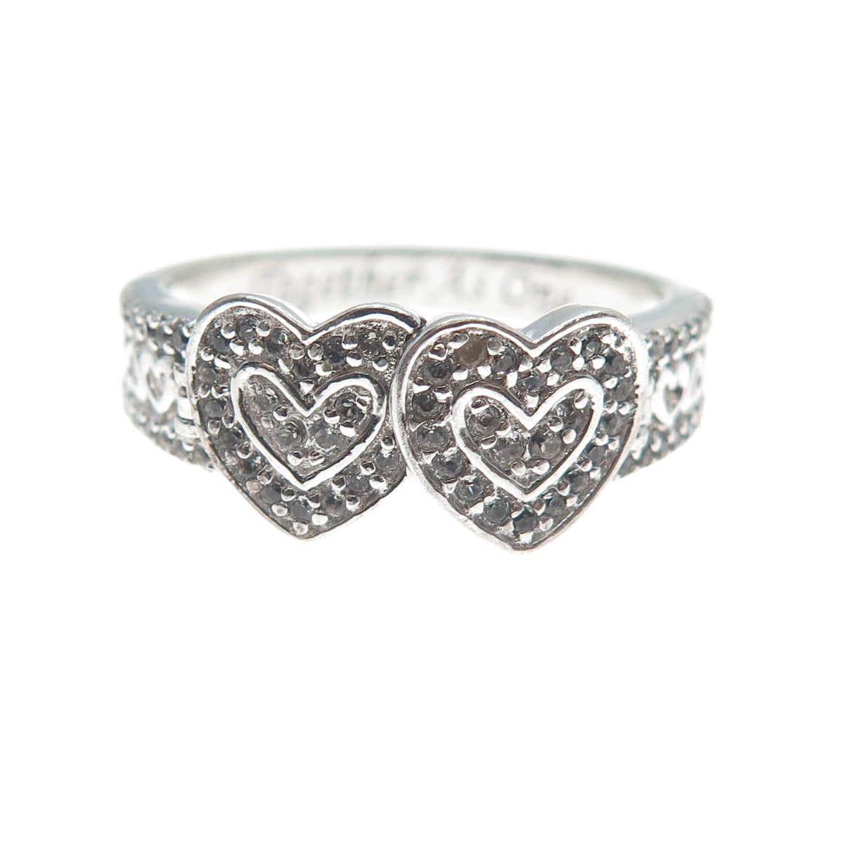 BGE BRADFORD 925 Sterling Real White Topaz Heart Together As One Ring Size 8.5