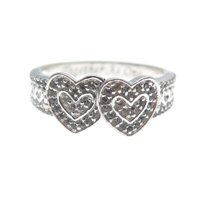 BGE BRADFORD 925 Sterling Real White Topaz Heart Together As One Ring Size 8.5