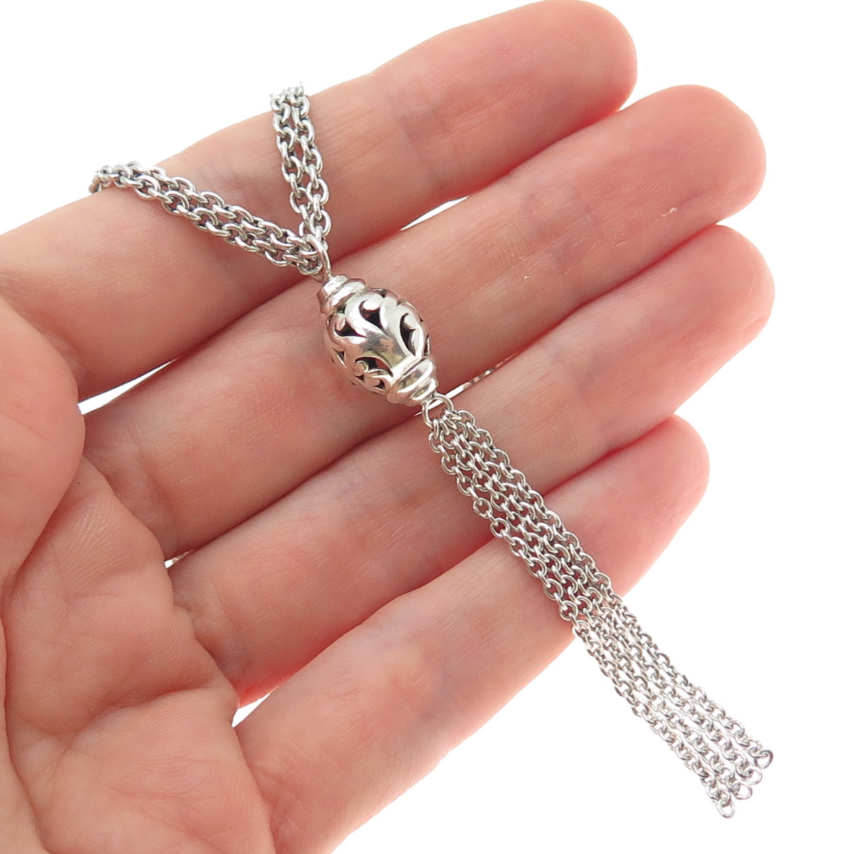 LOIS HILL 925 Sterling Silver Vintage Tassel Cable Chain Necklace 16-18"