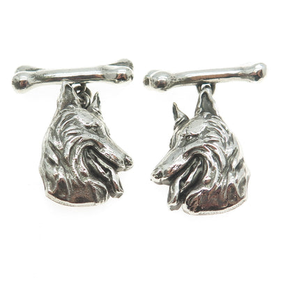 925 Sterling Silver Vintage K9 German Shepherd Dog Oxidized Cufflinks