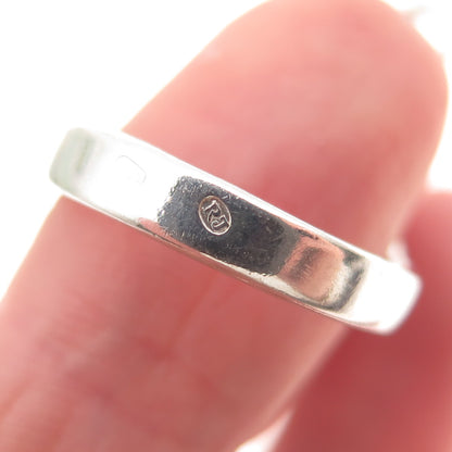 925 Sterling Silver Vintage RJ Czechia Real Amber Modernist Ring Size 7