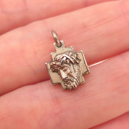 M. De Jean 925 Sterling Silver Gold Plated Vintage Jesus Cross Charm Pendant