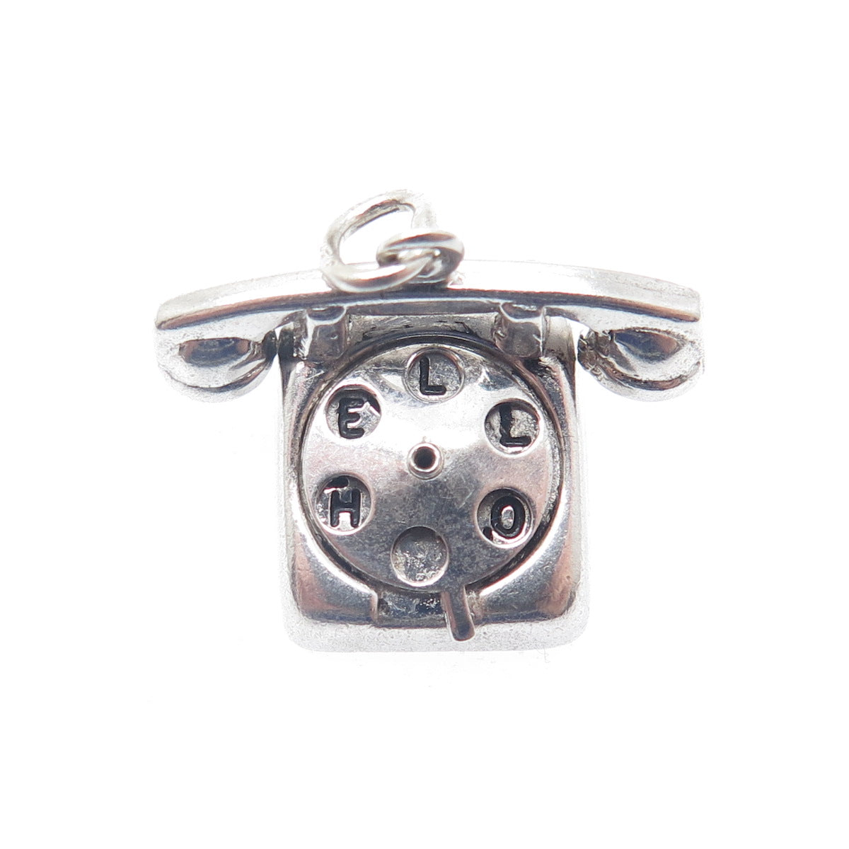 925 Sterling Silver Antique Hello Rotary Dial Retro Phone Minimalist 3D Pendant