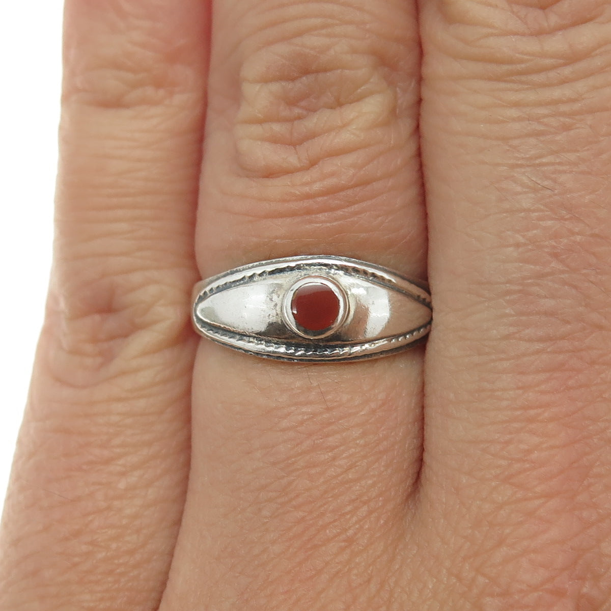 925 Sterling Silver Vintage Real Carnelian Eye Ring Size 5.5