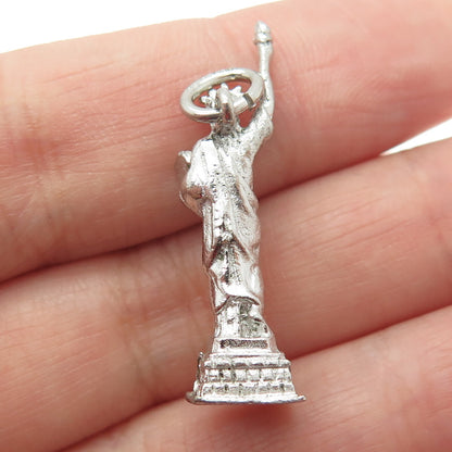 925 Sterling Silver Vintage Lemon Glass Statue of Liberty 3D Pendant