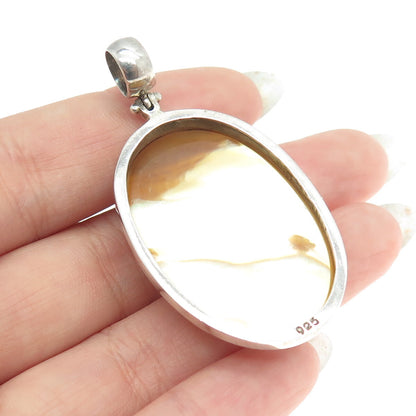 925 Sterling Silver Vintage Real Mother-of-Pearl Oval Pendant