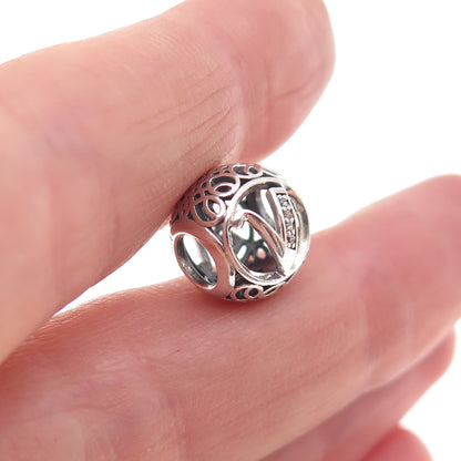 Pandora 925 Sterling Silver C Z Letter V Slide Bead Charm