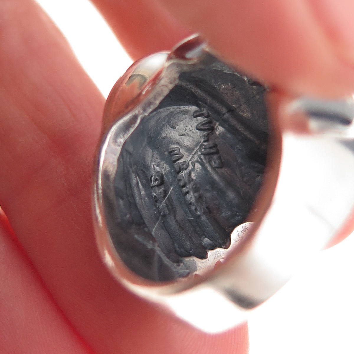 925 Sterling Silver Vintage Mexico Modernist Oxidized Ring Size 7.5