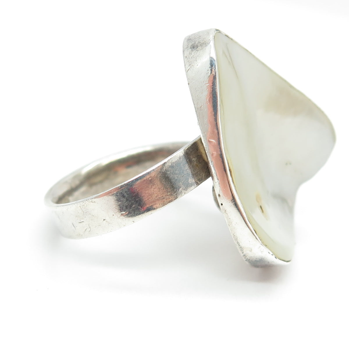 925 Sterling Silver Vintage Real Mother-of-Pearl Statement Ring Size 8.25