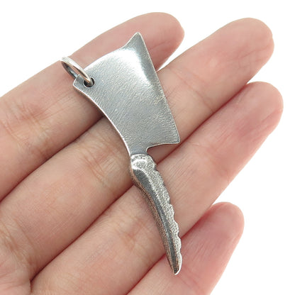 925 Sterling Silver Vintage Chef's Kitchen Knife Oxidized 3D Pendant