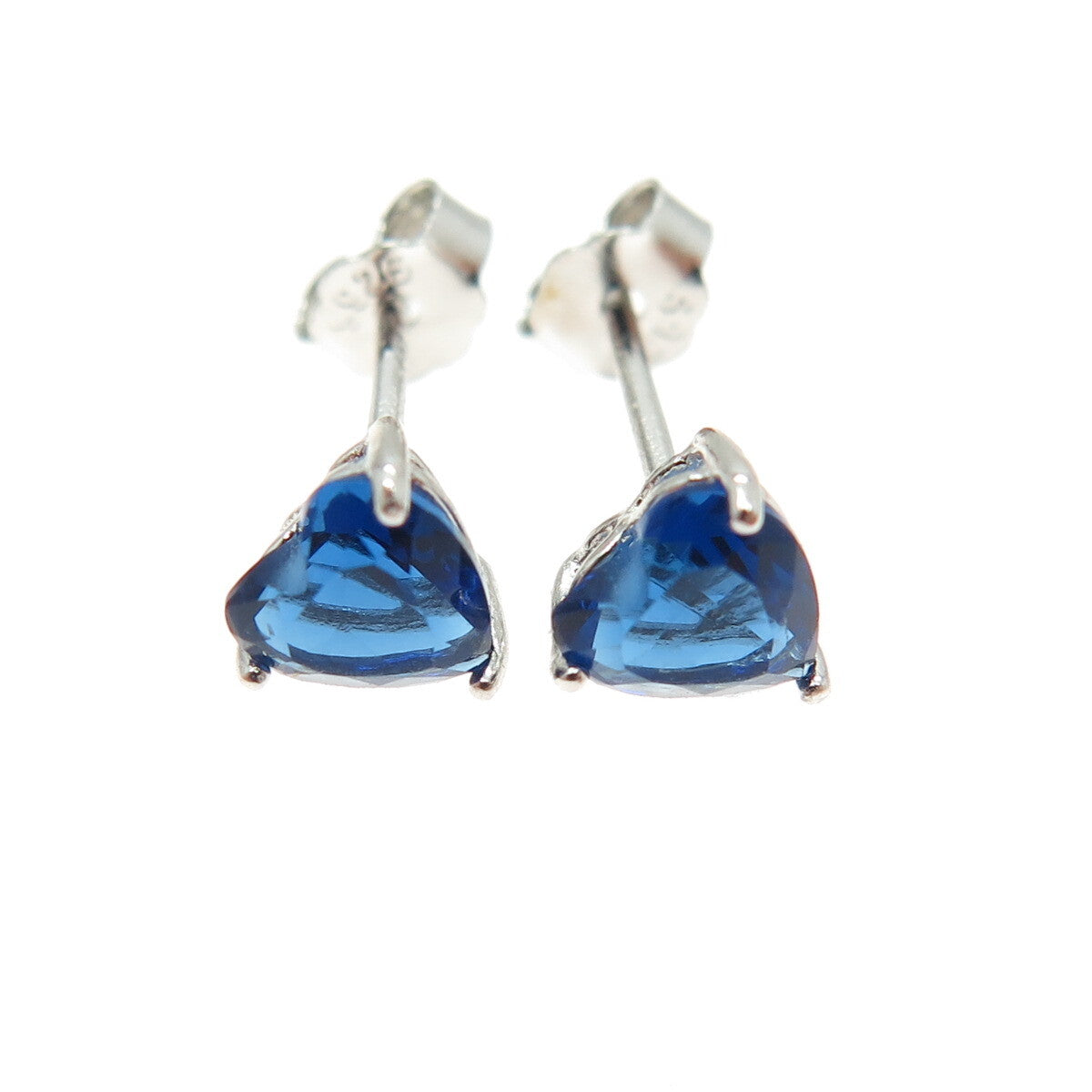 925 Sterling Silver Heart-Cut Shaped Ocean Blue C Z Stud Earrings