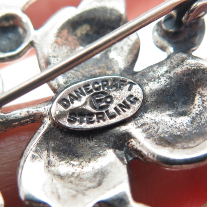 DANECRAFT 925 Sterling Silver Antique Art Deco Floral Leaf Oxidized Pin Brooch