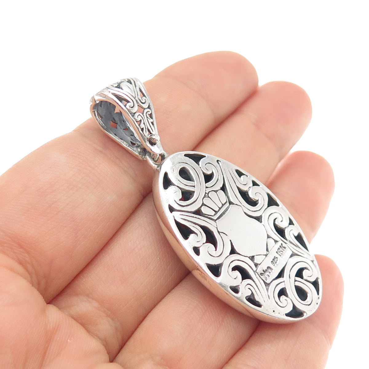 925 Sterling Silver & 18K Gold Vintage Ornate Flower Oxidized Charm Pendant