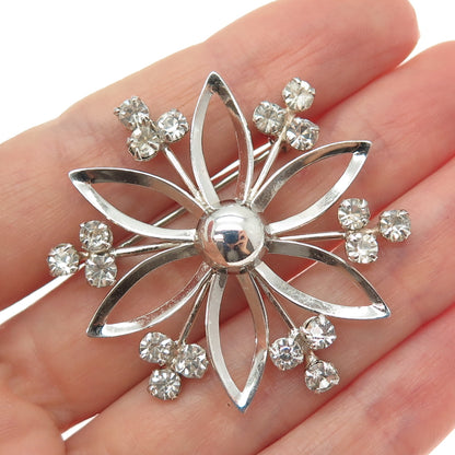 925 Sterling Silver Vintage Rhinestone Flower Pin Brooch
