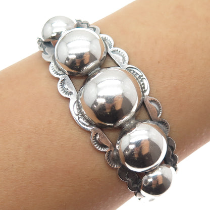 Old Pawn 925 Sterling Silver Vintage Ball Beaded Adjustable Cuff Bracelet 6.25"