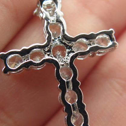 925 Sterling Silver Round-Cut C Z Cross Cable Chain Necklace 17-19"