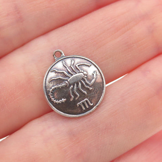 925 Sterling Silver Vintage Scorpio Zodiac Sign Oxidized Mini Charm Pendant