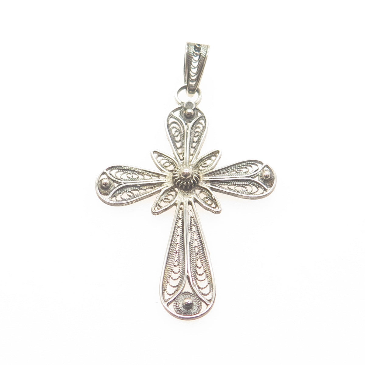 800 Silver Antique Art Deco Cannetille Filigree Cross Pendant