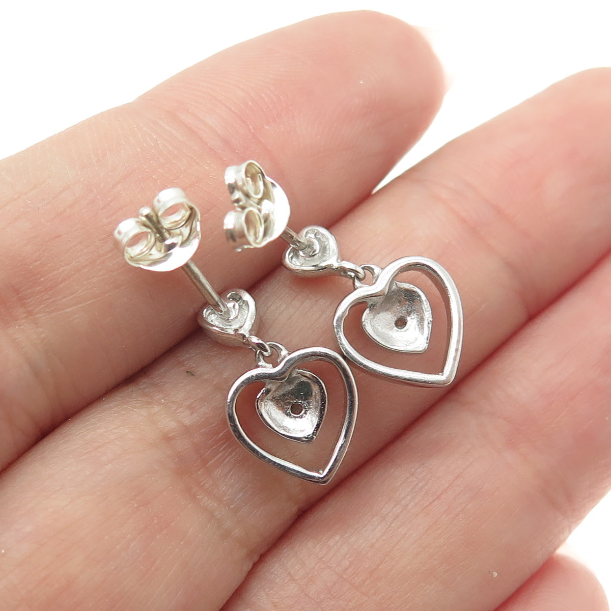 DBJ DEE BERKLE 925 Sterling Silver Real Round-Cut Diamond Heart Earrings