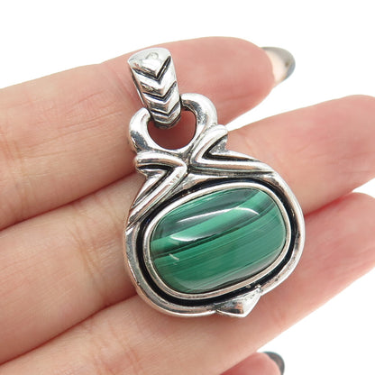 925 Sterling Silver Vintage Real Malachite Modernist Pendant