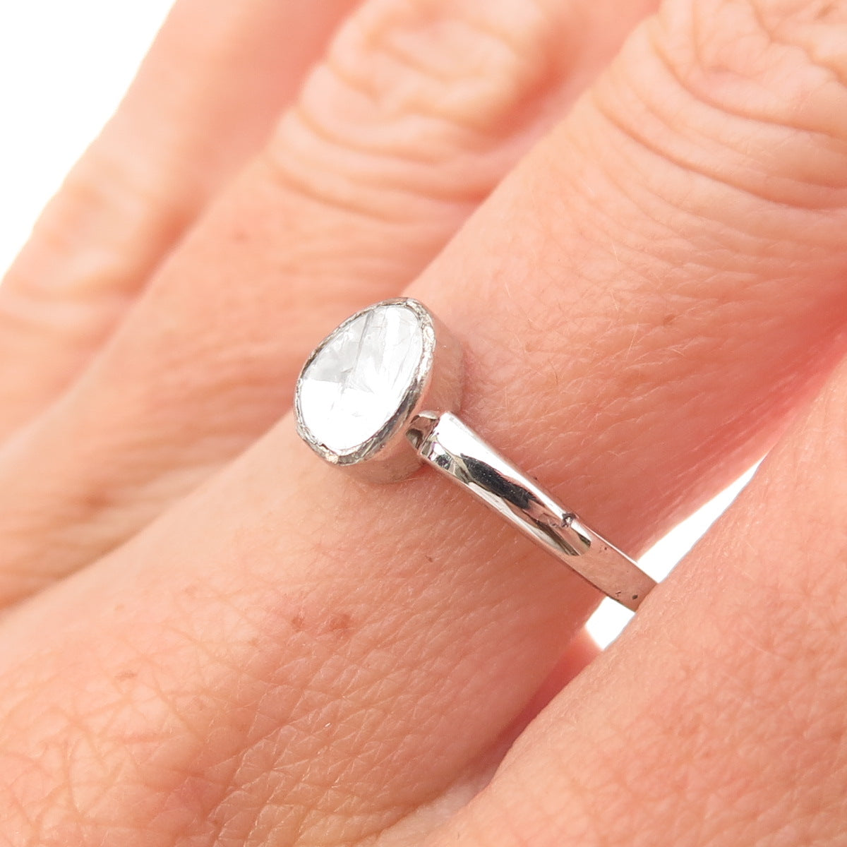 D'Joy 925 Sterling Silver Real Rose-Cut Diamond Engagement Ring Size 8