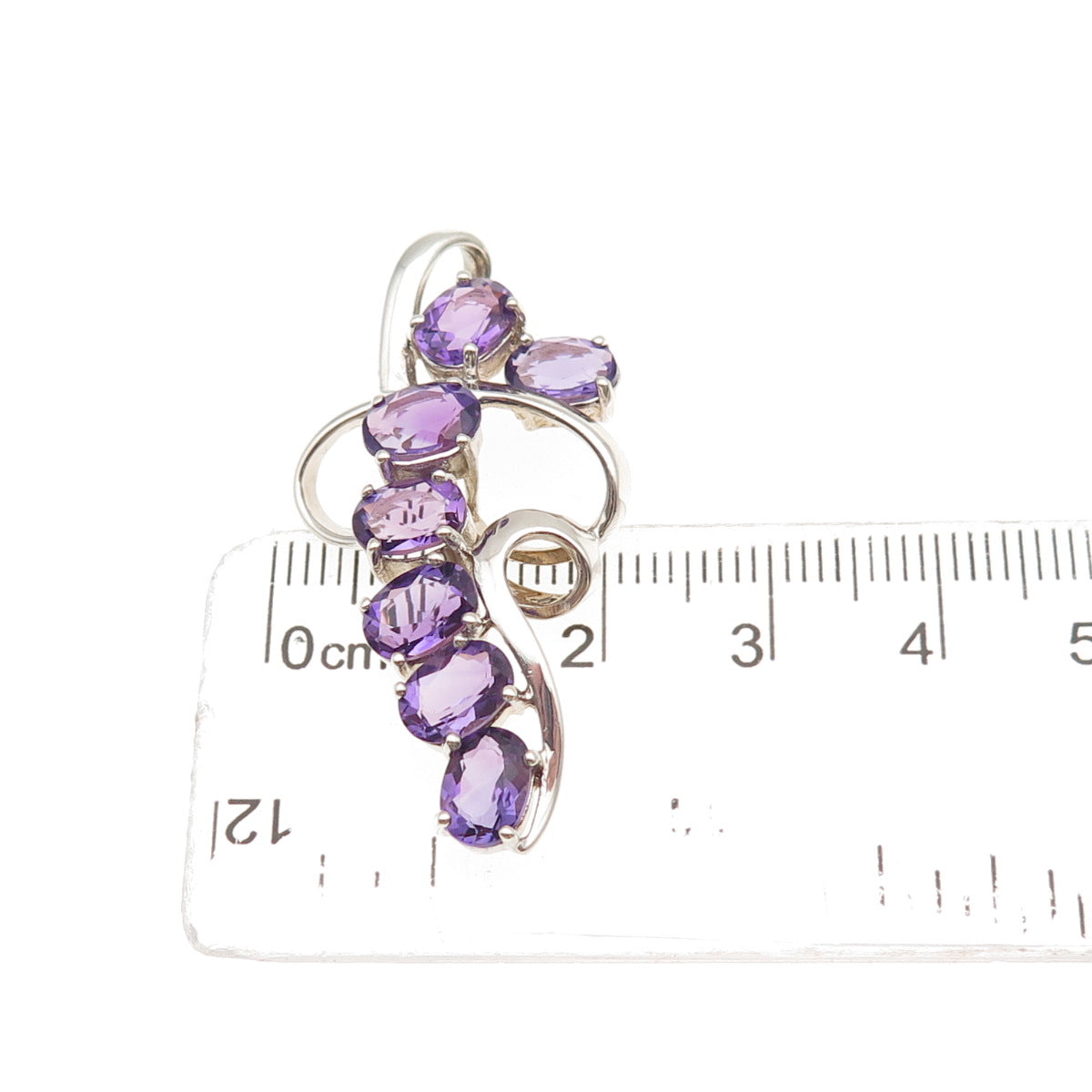 925 Sterling Silver Vintage Real Oval-Cut Amethyst Modernist Charm Pendant