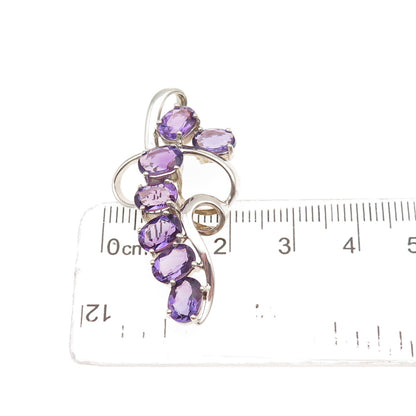 925 Sterling Silver Vintage Real Oval-Cut Amethyst Modernist Charm Pendant