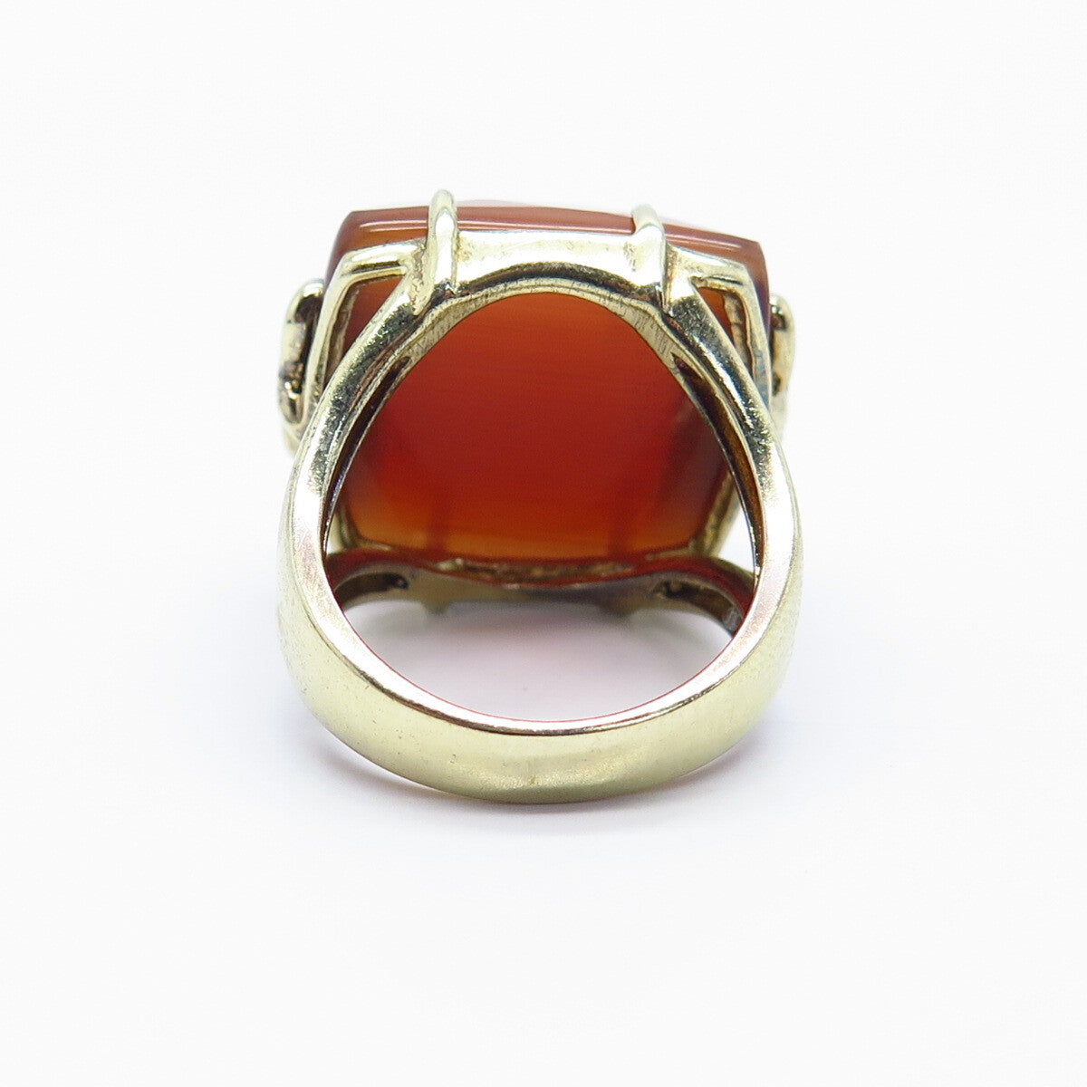 925 Sterling Silver Gold Plated Fiber Optic Cat's Eye Gem Square Ring Size 8