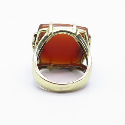925 Sterling Silver Gold Plated Fiber Optic Cat's Eye Gem Square Ring Size 8