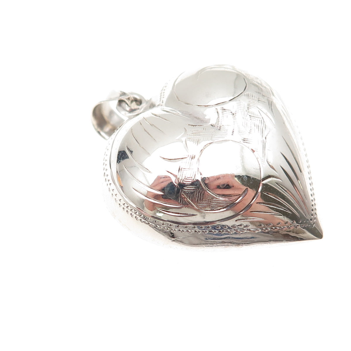 925 Sterling Silver Vintage Engraved Puffy Heart Charm Pendant