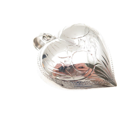 925 Sterling Silver Vintage Engraved Puffy Heart Charm Pendant