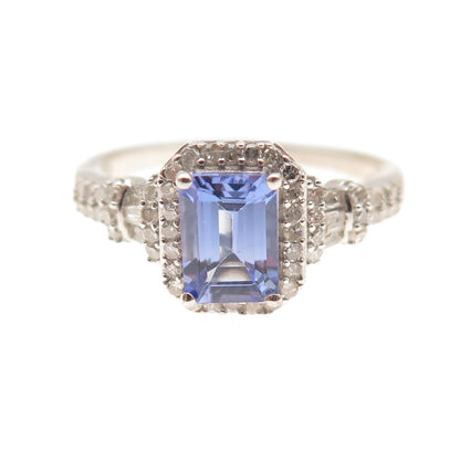D'Joy 925 Sterling Silver Real Diamond & Tanzanite Ring Size 8