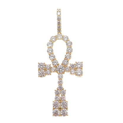 925 Sterling Silver Gold Plated Round-Cut C Z Egyptian Ankh Pendant