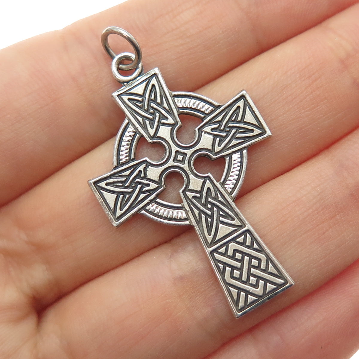CHAPEL 925 Sterling Silver Vintage Celtic Cross Oxidized Charm Pendant