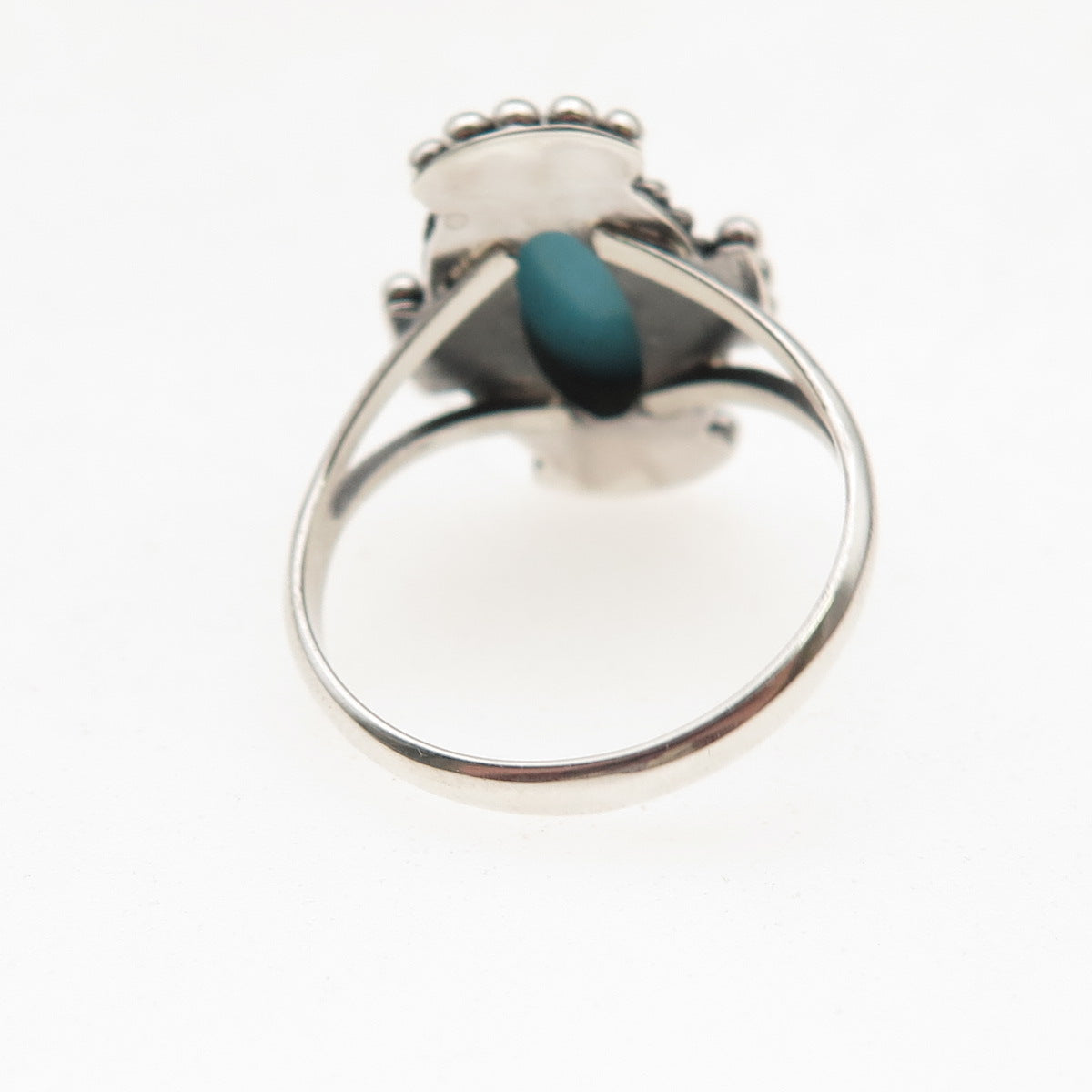 925 Sterling Silver Vintage Real Tyrone Turquoise Oxidized Ring Size 6.5