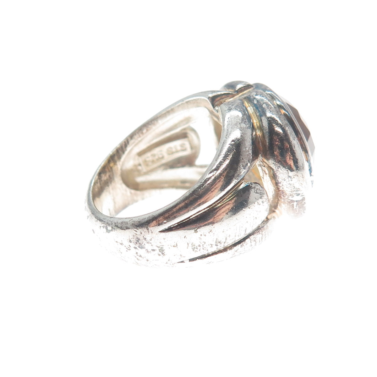 925 Sterling Silver Vintage Real Citrine Modernist Oxidized Ring Size 5