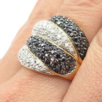 925 Sterling Silver Gold Plated Round-Cut Black Spinel & C Z Claw Ring Size 8.25