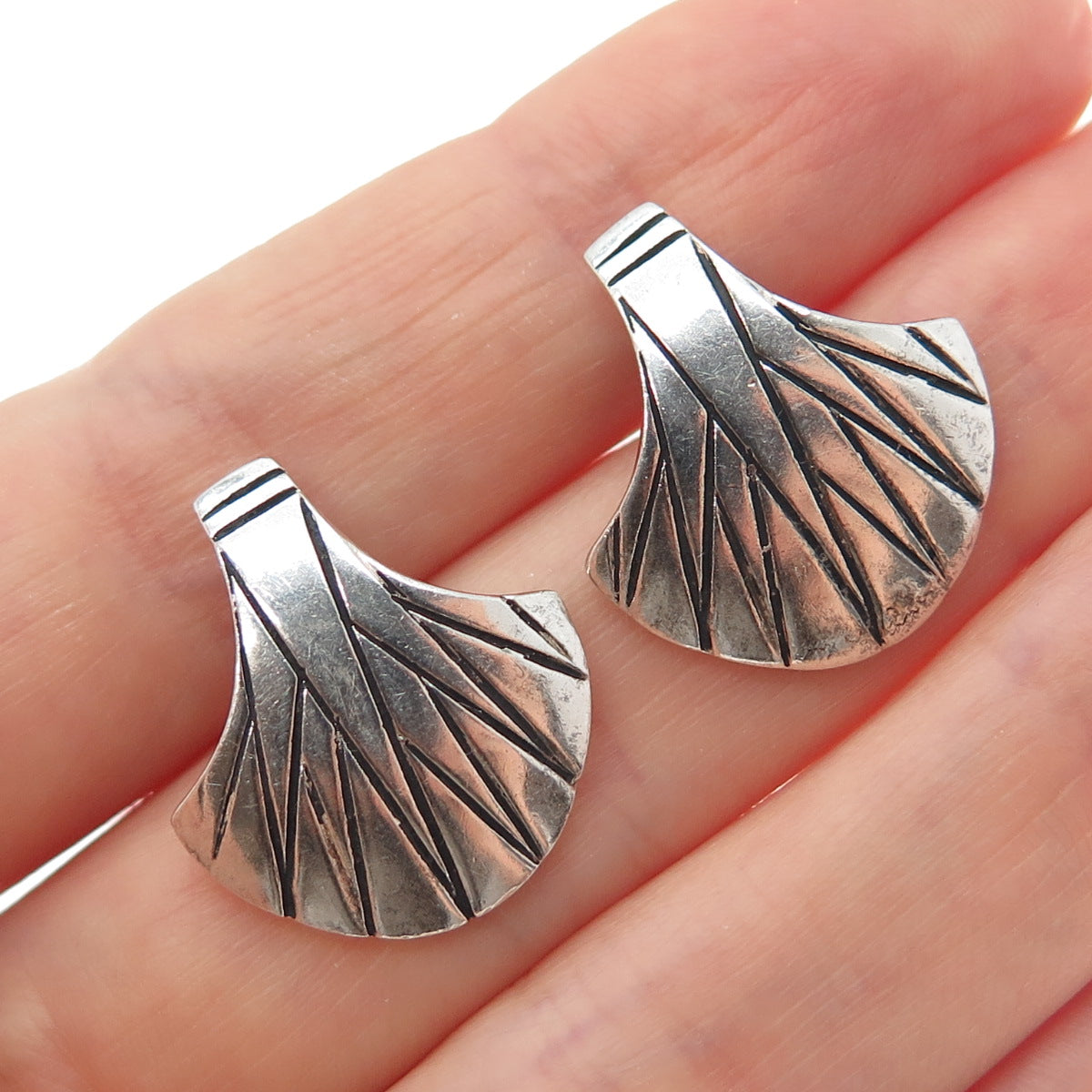 925 Sterling Silver Vintage Modernist Axe Oxidized Earrings