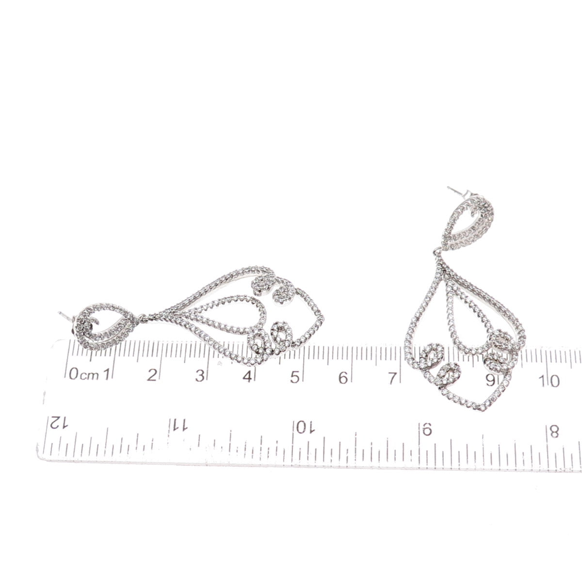925 Sterling Silver Round-Cut C Z Floral Dangle Earrings