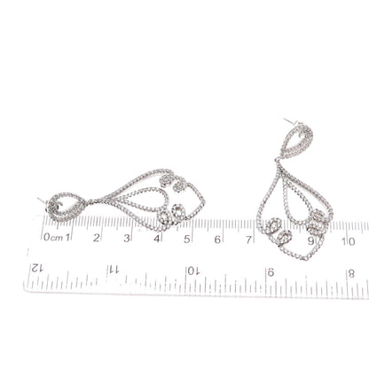 925 Sterling Silver Round-Cut C Z Floral Dangle Earrings