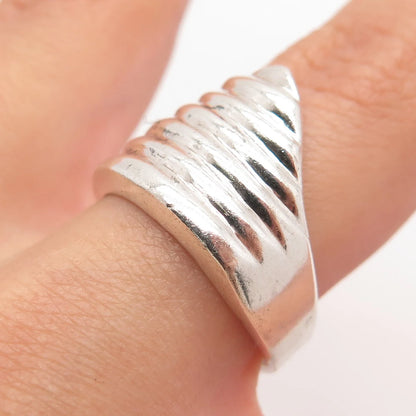 925 Sterling Silver Vintage Mexico Ribbed Shark Fin Statement Ring Size 7.75