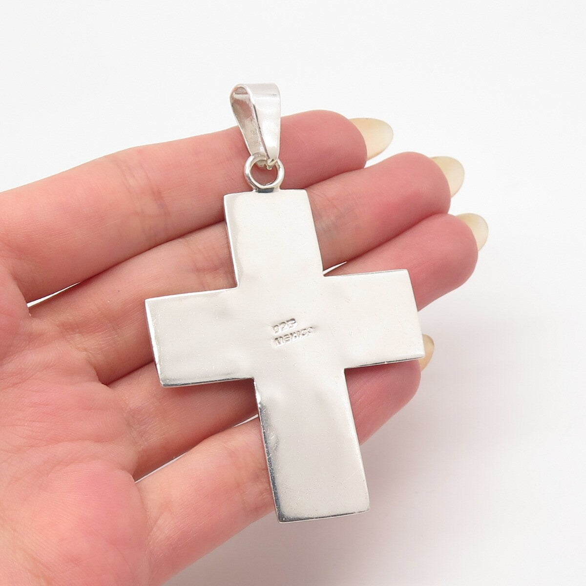 925 Sterling Silver 2-Tone Vintage Mexico Cross Heart Pendant