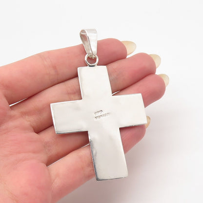 925 Sterling Silver 2-Tone Vintage Mexico Cross Heart Pendant